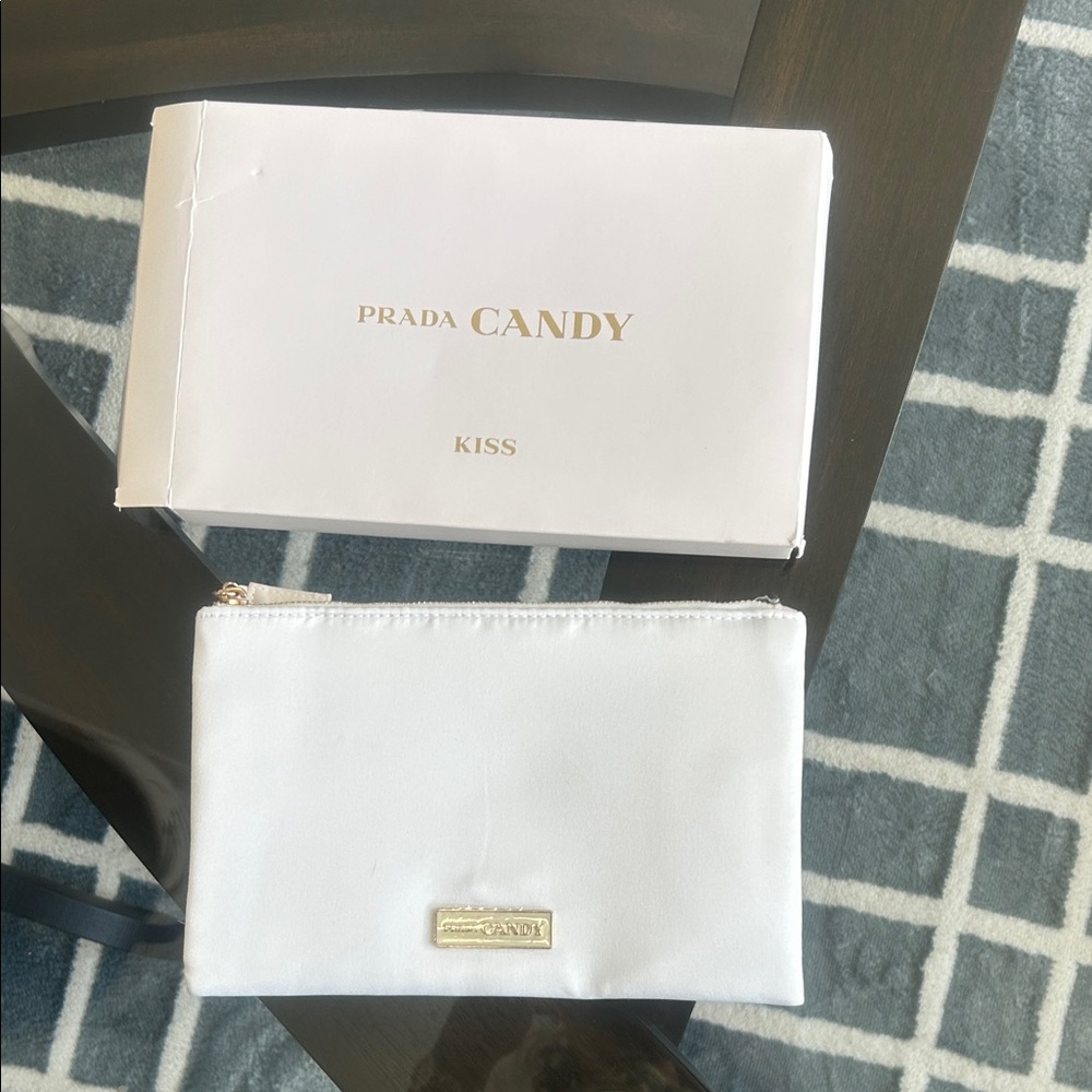Prada Candy White Clutch with Gold Logo
